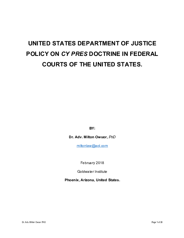 (PDF) United States Department of Justice policy on cy pres doctrine in ...