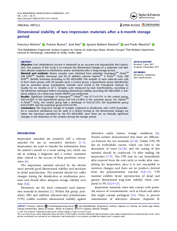 (PDF) Dimensional stability of two impression materials after a 6-month ...
