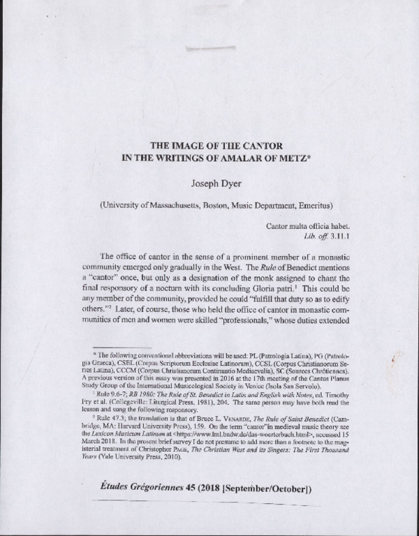 (PDF) The Image of the Cantor in the Writings of Amalar of Metz