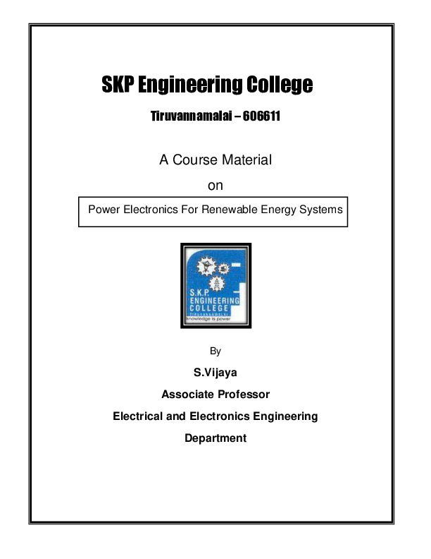 (PDF) A Course Material on Power Electronics For Renewable Energy Systems