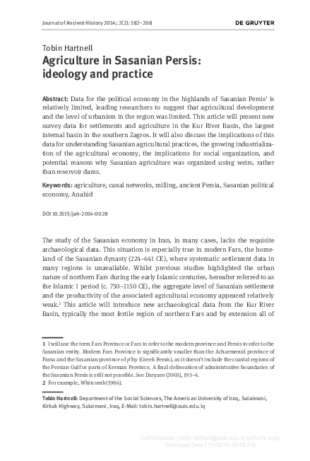 (PDF) Agriculture in Sasanian Persis: ideology and practice