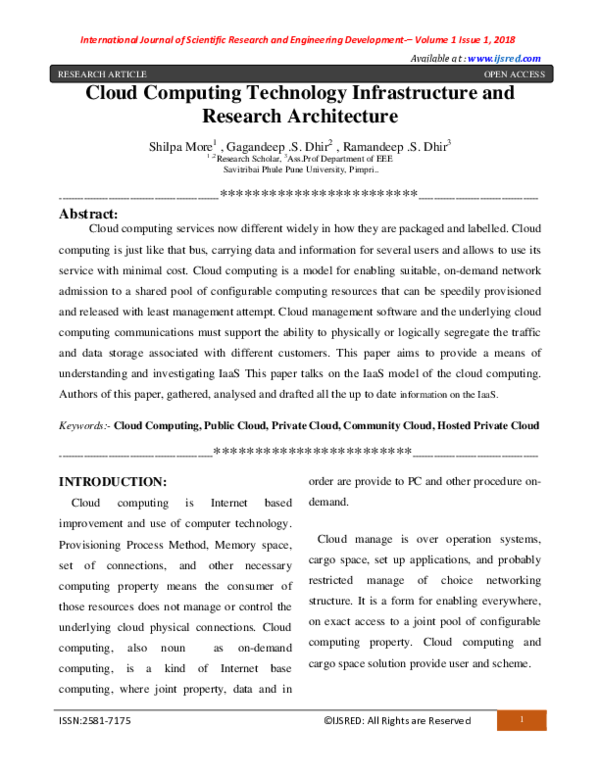 (PDF) Cloud Computing Technology Infrastructure and Research Architecture