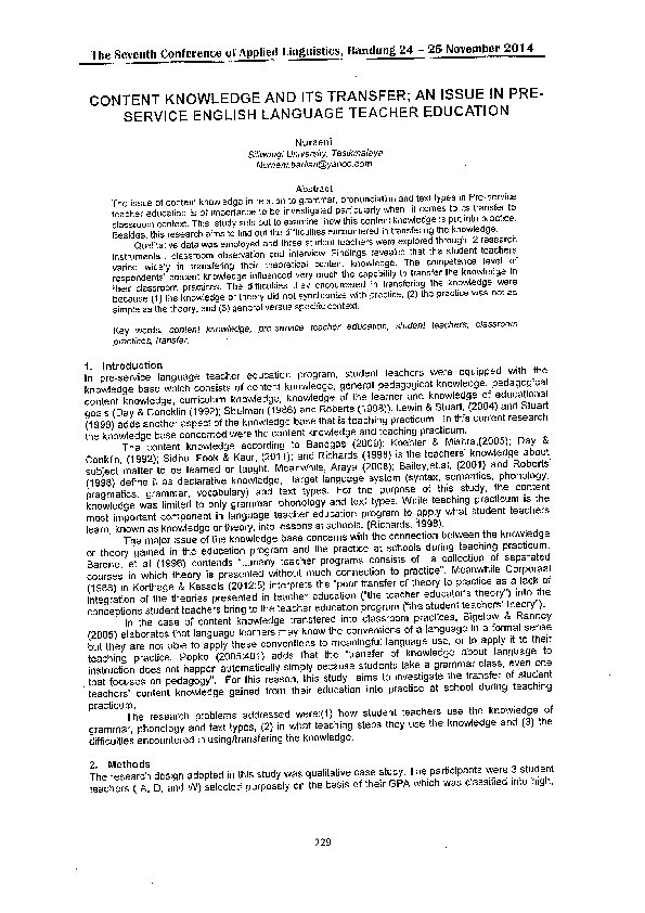 (PDF) Content Knowledge and Its Transfer; An Issue in Pre-service ...