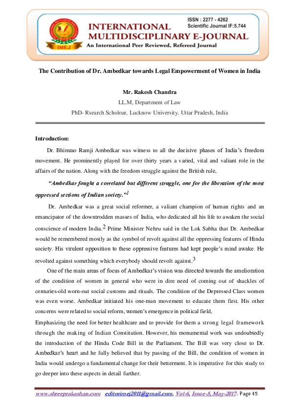 (PDF) The Contribution of Dr. Ambedkar towards Legal Empowerment of ...