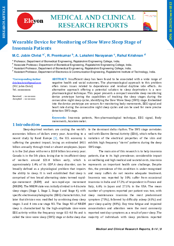 (PDF) Wearable Device for Monitoring of Slow Wave Sleep Stage of ...