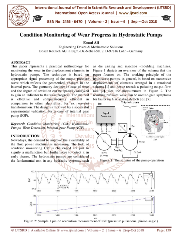 Pdf Condition Monitoring Of Wear Progress In Hydrostatic Pumps