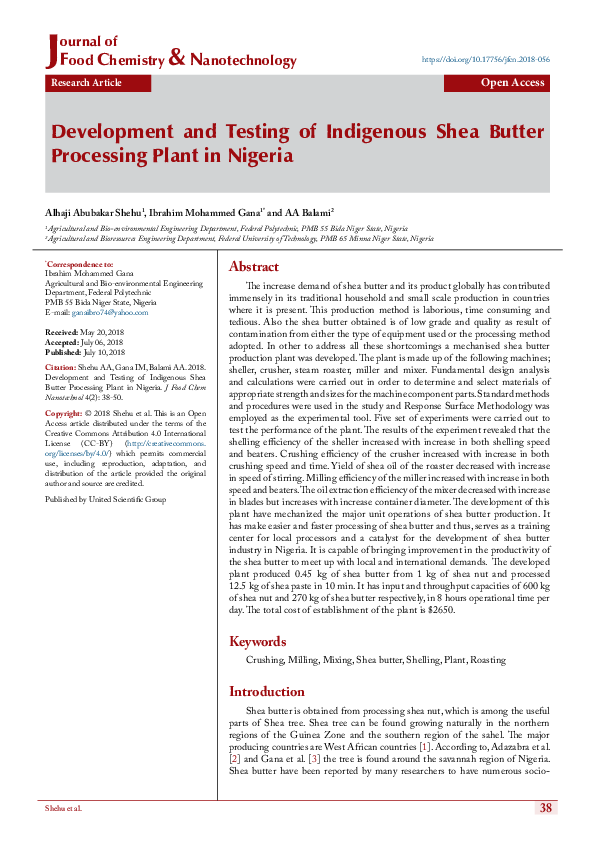 (PDF) Development and Testing of Indigenous Shea Butter Processing ...