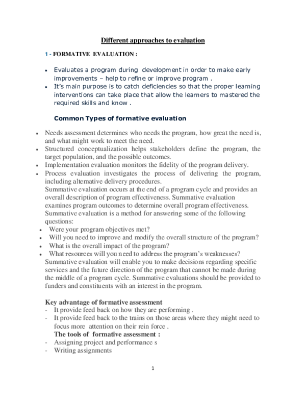Pdf Different Approaches To Evaluation