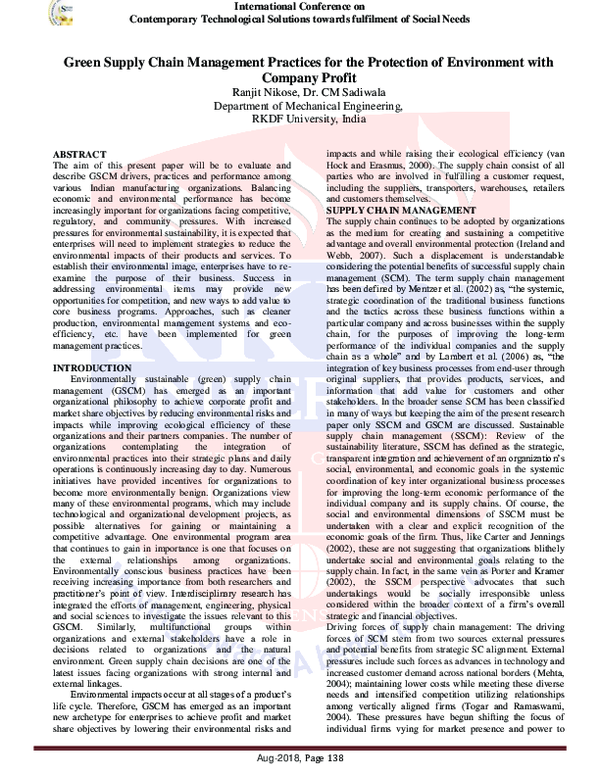 (PDF) Green Supply Chain Management Practices for the Protection of ...