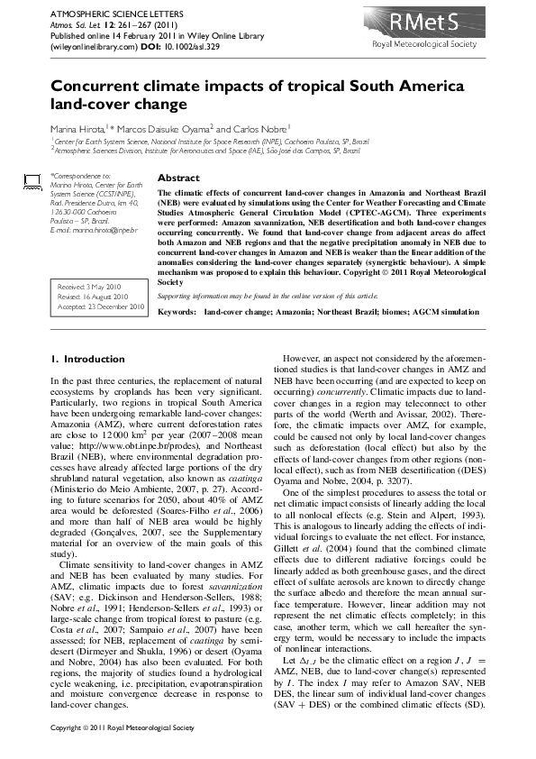 (PDF) Concurrent climate impacts of tropical South America landcover