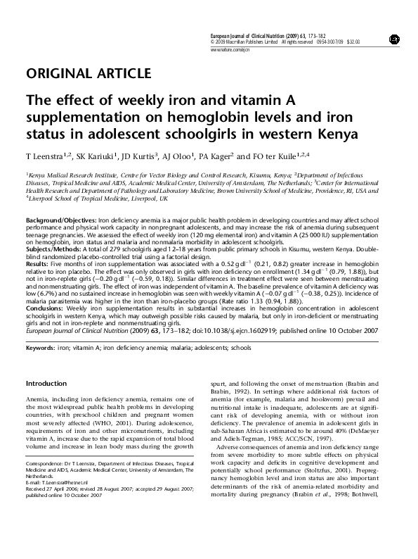 (PDF) The effect of weekly iron and vitamin A supplementation on ...