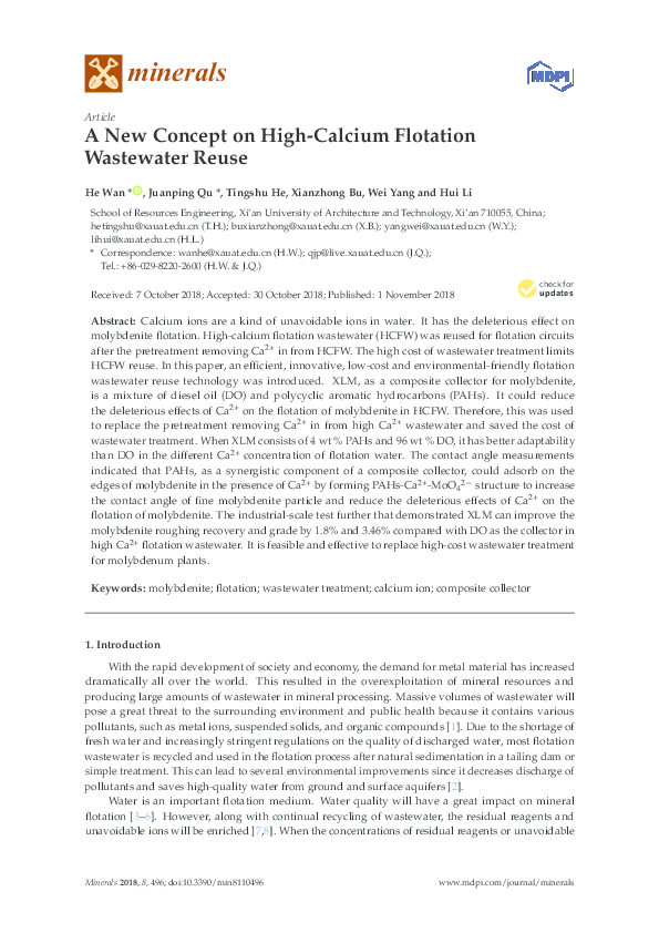 (PDF) A New Concept on High-Calcium Flotation Wastewater Reuse