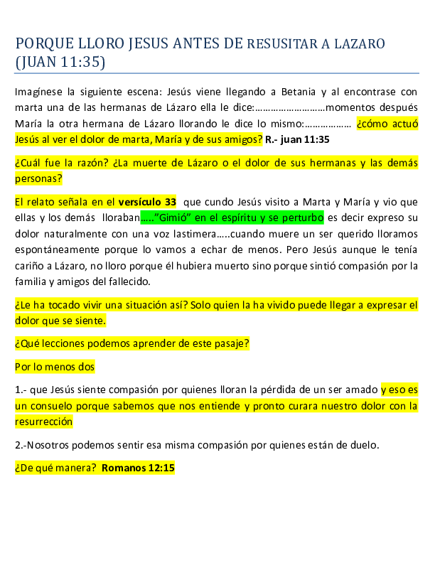 (DOC) PORQUE LLORO JESUS ANTES DE RESUSITAR A LAZARO misael molina