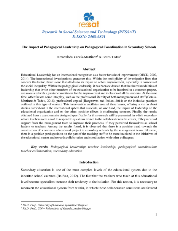 (PDF) The Impact of Pedagogical Leadership on Pedagogical Coordination ...