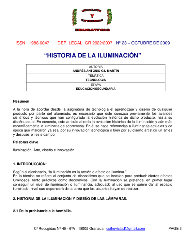(PDF) " HISTORIA DE LA ILUMINACIÓN