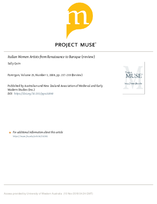 Italian Women Artists from Renaissance to Baroque (review)