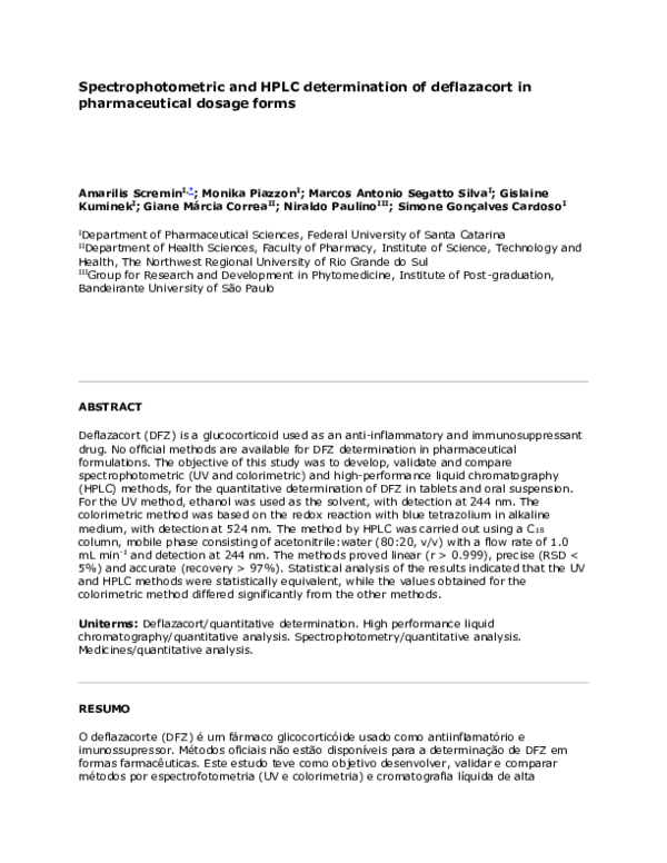 (DOC) Spectrophotometric and HPLC determination of deflazacort in