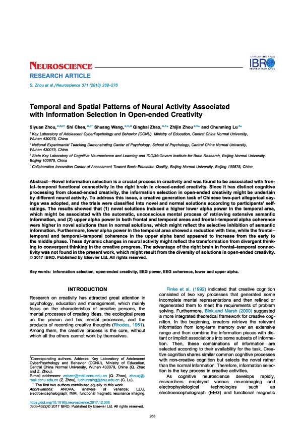 (PDF) Temporal and Spatial Patterns of Neural Activity Associatedwith ...