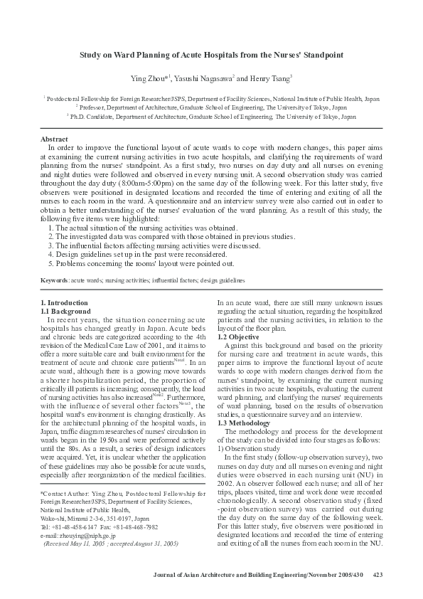 (PDF) Study on Ward Planning of Acute Hospitals from the Nurses' Standpoint