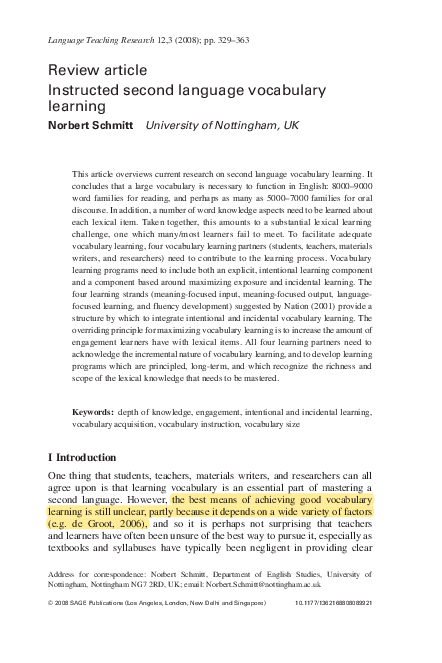 PDF) 【1】Instructed second language vocabualry learning