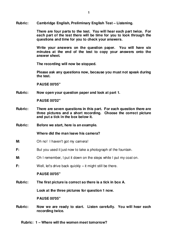 (PDF) Cambridge english preliminary sample paper 6 listening tapescript
