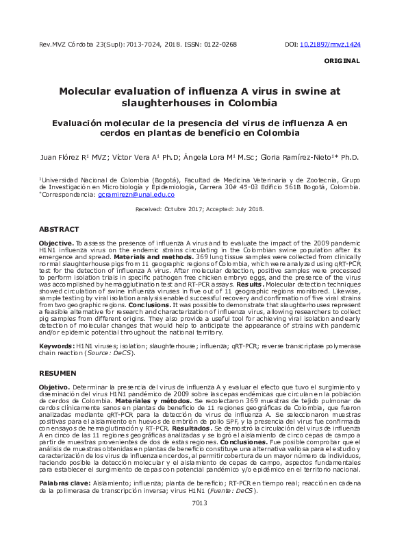 (PDF) Molecular evaluation of influenza A virus in swine at ...