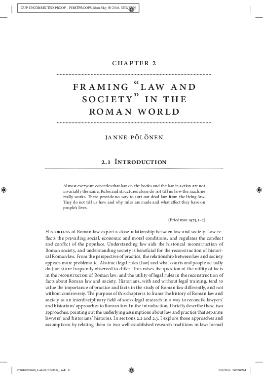 (PDF) Framing "Law and Society" in the Roman World