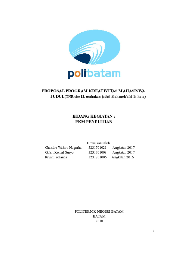 Doc Proposal Program Kreativitas Mahasiswa Judul Tnr Size 12 Usahakan Judul Tidak Melebihi 14 Kata David Vito Academia Edu