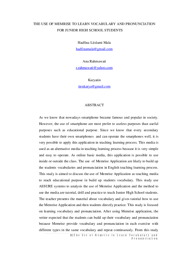  DOC THE USE OF MEMRISE TO LEARN VOCABULARY AND PRONUNCIATION FOR