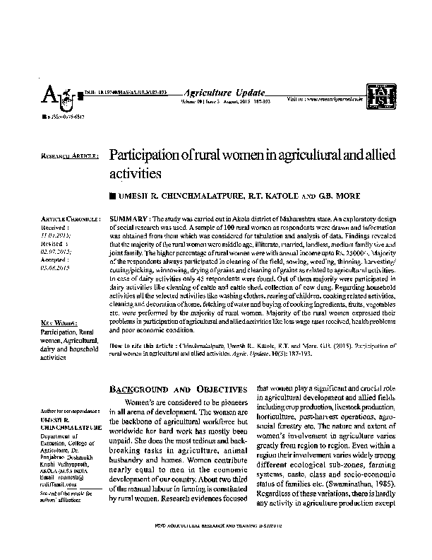 (PDF) Participation of Rural women