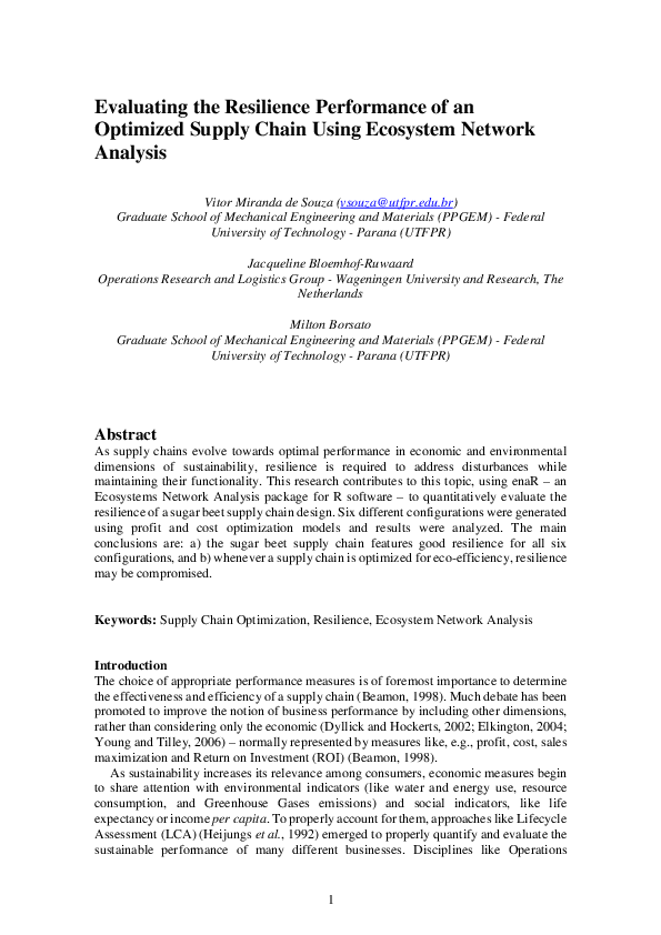(PDF) Evaluating the Resilience Performance of an Optimized Supply ...