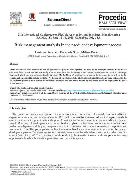 (PDF) Risk management analysis in the product development process