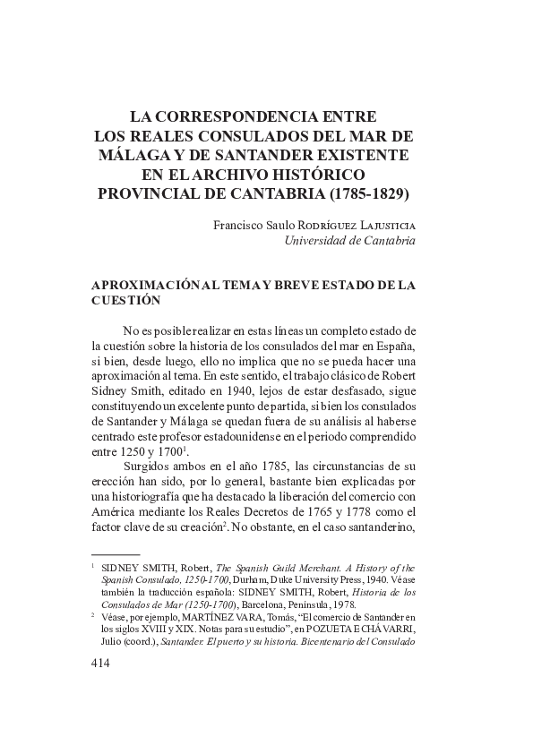 (PDF) La correspondencia entre los reales consulados del mar de Málaga y de Santander existente (PDF) La correspondencia entre los reales consulados del mar de Málaga y de Santander existente