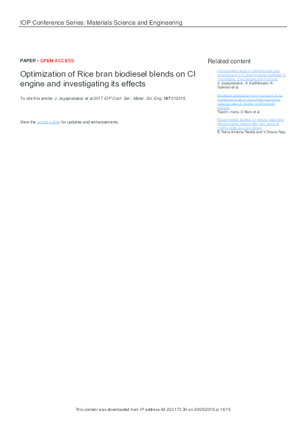 (PDF) Optimization of Rice bran biodiesel blends on CI engine and ...