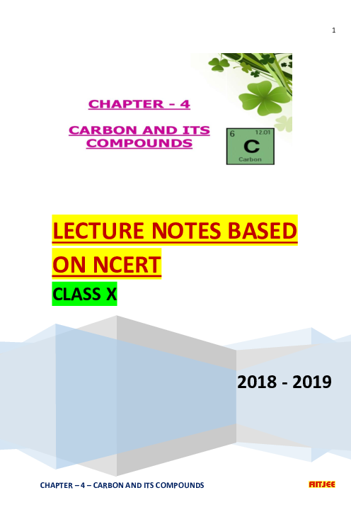 (PDF) CHAPTER – 4 – CARBON AND ITS COMPOUNDS LECTURE NOTES BASED ON ...