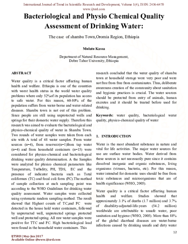 (PDF) Bacteriological and Physio Chemical Quality Assessment of