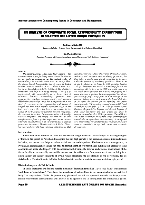 (PDF) An Analysis of Corporate Social Responsibility Expenditure in ...
