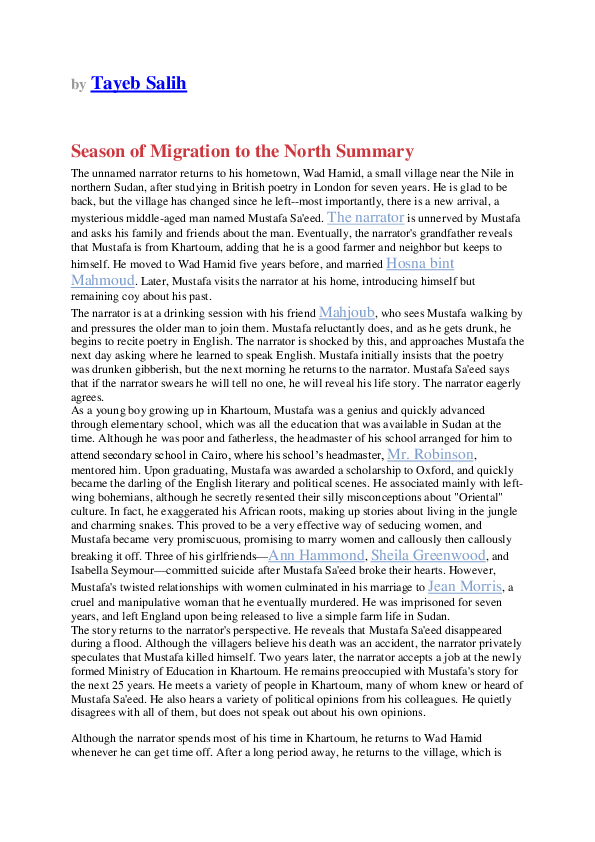 (DOC) Season of Migration to the North Summary