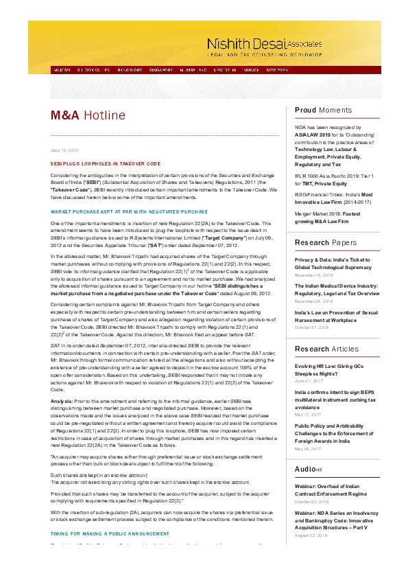 Sebi Takeover Code 2011 Pdf