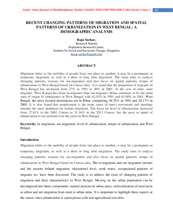 (PDF) RECENT CHANGING PATTERNS OF MIGRATION AND SPATIAL PATTERNS OF ...