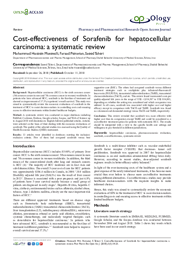 (PDF) Cost-effectiveness of Sorafenib for hepatocellular carcinoma: a ...