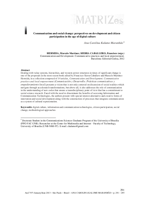 Pdf Cita En Kalume Maranhao A C 2013 Communication And Social