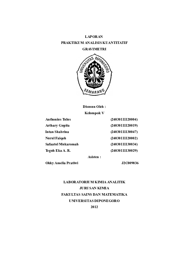 Doc Percobaan Iv Analisis Gravimetri Fix Dessy Alamanda Academia Edu