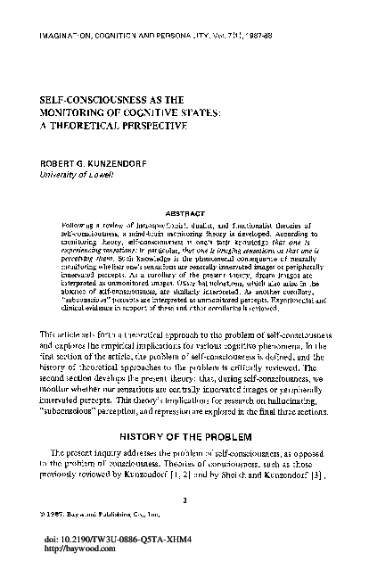 (PDF) SELF-CONSCIOUSNESS AS THE MONITORING OF COGNITIVE STATES: A ...