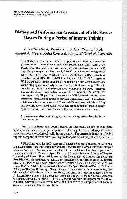 (PDF) Dietary and performance assessment of elite soccer players during ...