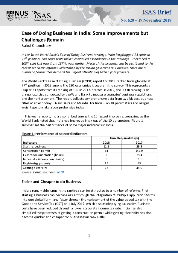 (PDF) Ease of Doing Business in India: Some Improvements but Challenges ...