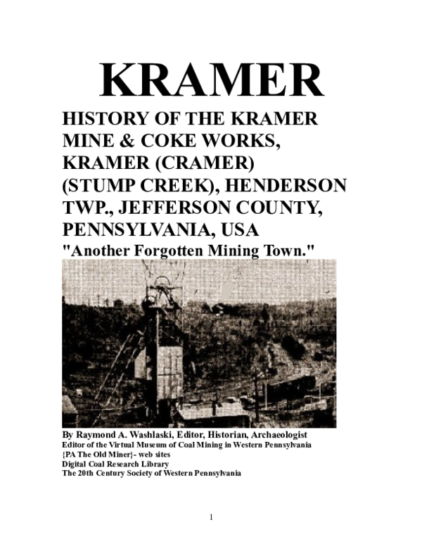 (DOC) KRAMER. History of the Kramer Mine & Coke Works, Kramer (Cramer