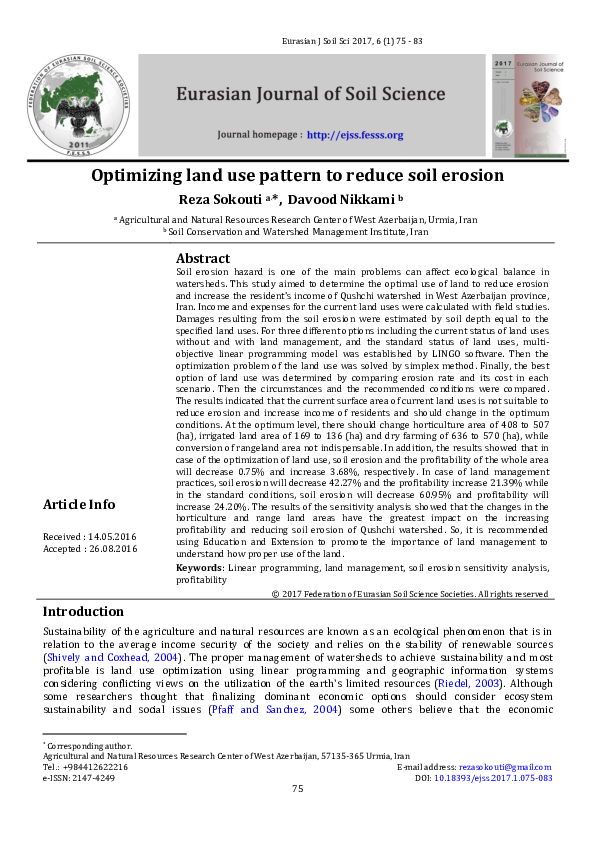 (PDF) Optimizing land use pattern to reduce soil erosion Davood