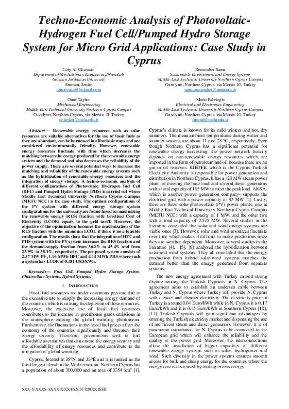 (PDF) Techno-Economic Analysis of Photovoltaic- Hydrogen Fuel Cell ...