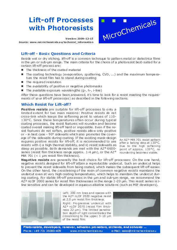 (PDF) Lift-off Processes with Photoresists